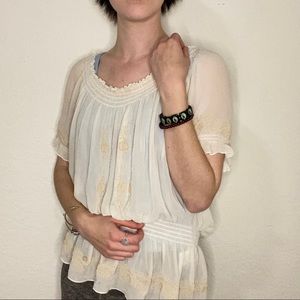 Joie Delano Silk Peasant Top in Cream